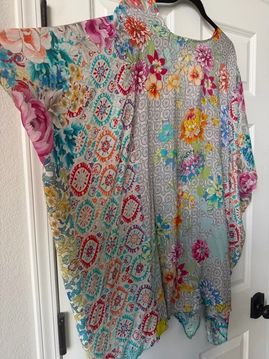 Johnny Was Pearce Short Kimono/Swim Coverup with front tasseled ties S/M - Picture 6 of 8